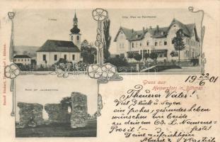 Jindrichovice pod Smrkem, Heinersdorf in Böhmen; Villa Max von Heintschel, Kirche, Jakobskirche, Verlag Rudolf Rückert; Art Nouveau floral