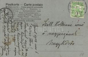 Checked pattern couple, hand painted art postcard