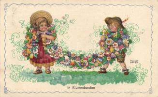 'Im Blumenbanden' Wiener art postcard B.K.W.I. 123-3 s: August Patek