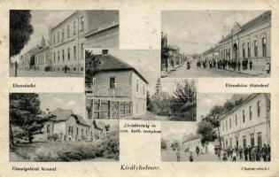 Királyhelmec, Főszolgabírói hivatal, Városháza, Fő utca, Járásbíróság, Római katolikus templom / office, town hall, main street, Roman catholic church, court (EK)