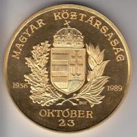 Bognár György (1944-) 1989. "1956-1989 Magyar Köztársaság Emlékérem" aranyozott nagyméretű...