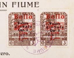1922 Fiume okmánybélyeg felülbélyegzés postabélyegen / Fiume document stamp franking on postal stamp