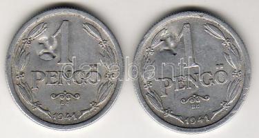 1941. 1P (2x) "Sarló-kalapács" ellenjeggyel T:3+