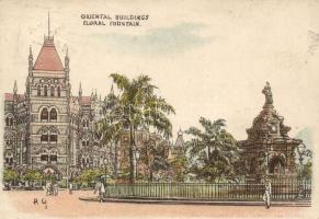 Mumbai, Bombay Oriental Buildings, floral fountain, litho (Rb)