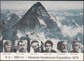 1979 Pakisztán Reinhold Messner hegymászó K2 expedíciójáról írt levelezőlap valamennyi hegymászó így...