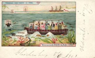 Vaisseaux sous-marins en 2000 / Unterseeische Schiffe im Jahre 2000, litho
