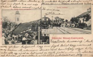 Szerbcsernye, Németczernya; Ifj Hönig Antal ecetgyára, vasútállomás / vinegar manufacture, railway station
