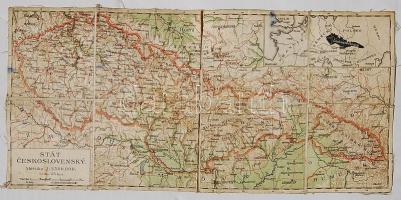Csehszlovák vászon-térkép, hátoldalán irredenta megjegyzés 36x17 cm