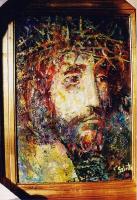 1992. Szinte Gábor festőművész sajátkezű aláírása az általa készített Krisztus képről készült fotó h...