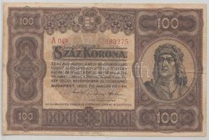 1920. 100K piros sorozat- és sorszám "Orell Füssli Zürich" T:III-
Adamo K29