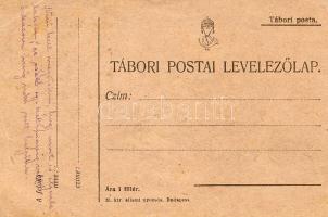 1917. Tábori lapon Kecskés Péter honvéd és néptanító lila tussal készült rajza, feljegyzése, aláírása a volhyniai orosz frontról