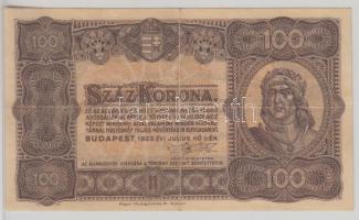 1923. 100K "Magyar Pénzjegynyomda Rt. Budapest" T:III Adamo K30/1