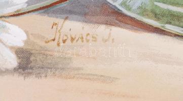 Kovács J. jelzéssel: Mezei virágok. Festett selyemkép, üvegezett keretben, sérült keretben, 61x45cm