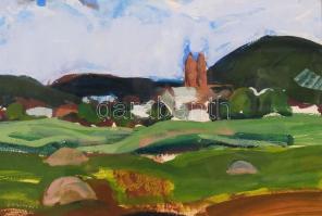 Szily Géza (1938-): Falu a dombok alatt. Tempera-akvarell, papír, jelzett, üvegezett keretben, 35×50...