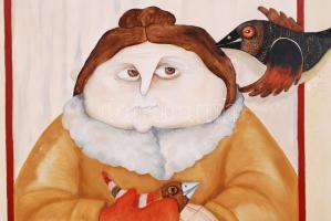 Valentinyi Márta: Egyedül. Olaj, farost, jelzett, újszerű üvegezett keretben, 60×60 cm