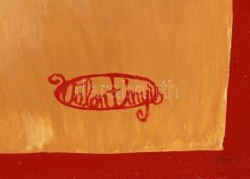 Valentinyi Márta: Egyedül. Olaj, farost, jelzett, újszerű üvegezett keretben, 60×60 cm