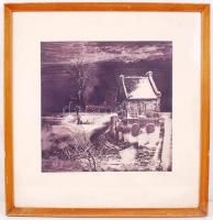 Kéri Imre (1945-): Öreg ház. Rézkarc 34/100, papír, jelzett, üvegezett keretben, 39×39 cm