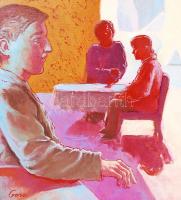 Győri Zsolt (1968-): Szimpla menedék. Olaj, vászon, jelzett, keretben 50×60 cm