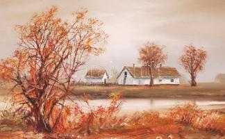 Stéhlik János( 1942-): Kis tanya. Olaj, farost, jelzett, keretben 20×40 cm