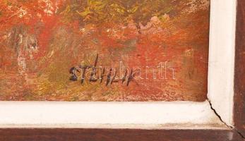 Stéhlik János( 1942-): Kis tanya. Olaj, farost, jelzett, keretben 20×40 cm
