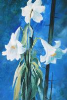 Reinhardt István (1936-): Liliomok. Olaj, farost, jelzett, keretben 20×40 cm