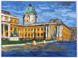 Karászi Judit (1970-): Parlament, Tűzzománc, fém lemez, jelzett, 15×20 cm