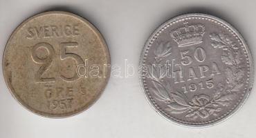 Szerbia 1915. 50P Ag  + Svédország 1957. 25ö Ag T:2,2-
Serbia 1915. 50 Para Ag + Sweden 1957. 25 Öre...