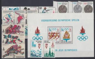 Olimpia tétel 15 db bélyeg, közte sorokkal + 1 db blokk, Olympics item 15 stamps with sets + 1 block