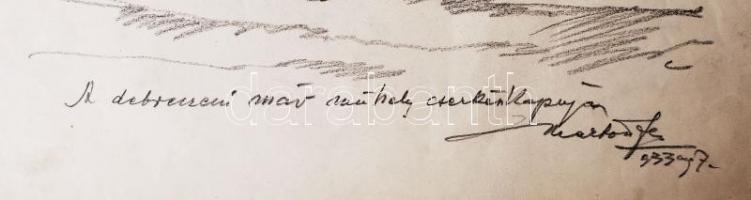 Márton Ferenc (1884-1940): 1933 Jaboree: A debreceni Máv műhely kapuja. Ceruza, papír, jelzett, 20×2...