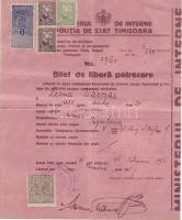 1921.01.03. Román határátlépő engedély román illetékbélyegekkel / Rumänischer Grenzeüberschreitungsausweis, mit Stempelmarken