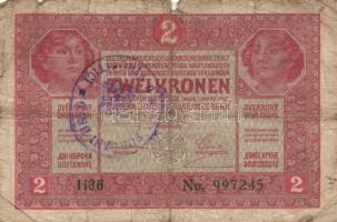 1916. 1K + 1917. 2K mindkettő lila felülbélyegzéssel T:IV