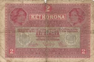 1916. 1K + 1917. 2K mindkettő lila felülbélyegzéssel T:IV