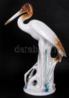 2 db kerámia és porcelán tárgy szürke gém, kézzel festett, hibátlan, jelzett, kancsó m:38 cm