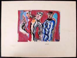 Gábor M jelzéssel: Barátok. Vegyes technika, papír, jelzett, 17×23 cm