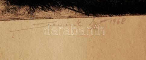 Szennik György (1923-2007): Halászkunyhó. Rézkarc, papír, jelzett, 24×48 cm