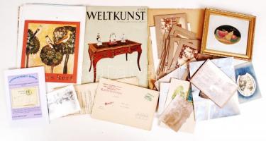 Vegyes könyv és fotó tétel-német,francia,magyar nyelvű könyvek, regények, rajzok, fotók (E.S. Gardne...