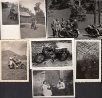 cca 1960 Motoros fotók, némelyik hátoldalán felirattal, 7 db, 6x8 cm és 11x8 cm közötti méretekben