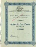 Franciaország 1919. "Sociéé Anonyme Industrielle et Commerciale" Részvénye 100Fr-ról szelvényekkel T:I FRance 1919. "Sociéé Anonyme Industrielle et Commerciale" share about 100 Francs with stamping C:UNC