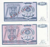 Bosznia-Hercegovina / Szerb Köztársaság 1992. 100D "SPECIMEN" + 500D "SPECIMEN" ...