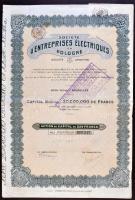 Belgium 1923. "Société D'Entreprises Electriques en Pologne" Részvénye 250Fr-ról szelvényekkel T:II- Belgium 1923. "Société D'Entreprises Electriques en Pologne" share about 250 Francs with coupons C:VF