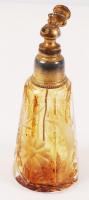 Antik parfümös üveg, csiszolt, maratott, pumpa nélkül, hibátlan, m:12 cm