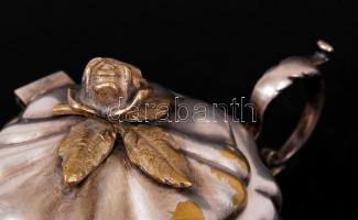 Rózsás cukortartó, fém, jelzett, apró horpadásokkal, m:12 cm, sz:11 cm, h:18 cm/ Metal sugarbox