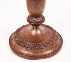 Jelzett fém antik gyertyatartó, m:23 cm