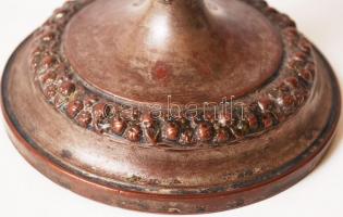 Jelzett fém antik gyertyatartó, m:23 cm