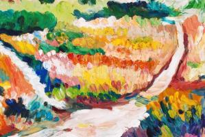 Schéner Mihály (1923-2009): Tájkép. Olaj, farost, jelzett, keretben, 50×70 cm