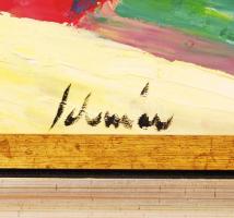 Schéner Mihály (1923-2009): Mediterrán kikötő. Olaj, farost, jelzett, keretben, 50×70 cm