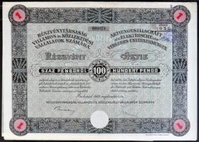 Budapest 1929. "Részvénytársaság Villamos és Közlekedési Vállalatok számára" részvénye 100...