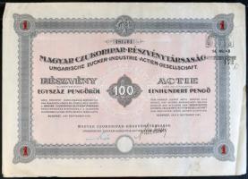 Budapest 1941. "Magyar Czukoripar-Részvénytársaság" 5 részvénye egyenként 100P-ről szelvén...