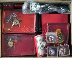 Doboznyi szocialista kitüntetés tokban, jelvények kitűzők, zenei vonatkozásúak is T:1,2