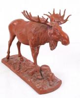 Jávorszarvas, festett fém, jelzés nélkül, sérült, h:34 cm, m:25 cm